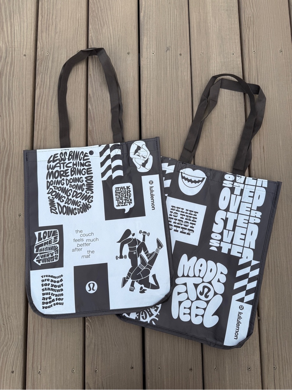 lululemon athletica Black & White Graphic Tote Pair (2 large) - Never Used!